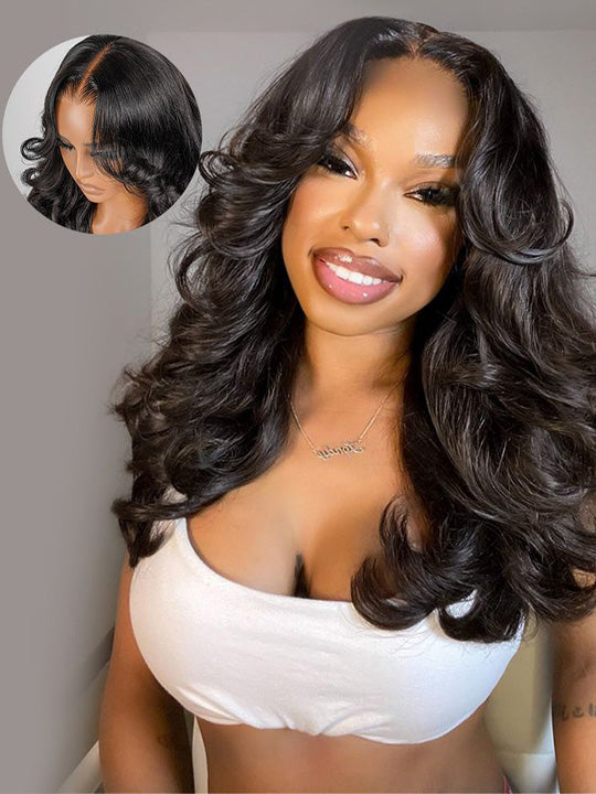 3D Body Wave Wig With Curtain Bangs 5x5 HD Lace Wigs 14A Virgin Human Hair Wigs - Kisslove Hair