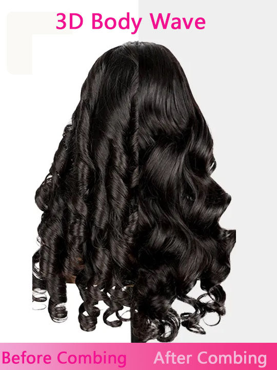 3D Body Wave Wig With Curtain Bangs 5x5 HD Lace Wigs 14A Virgin Human Hair Wigs