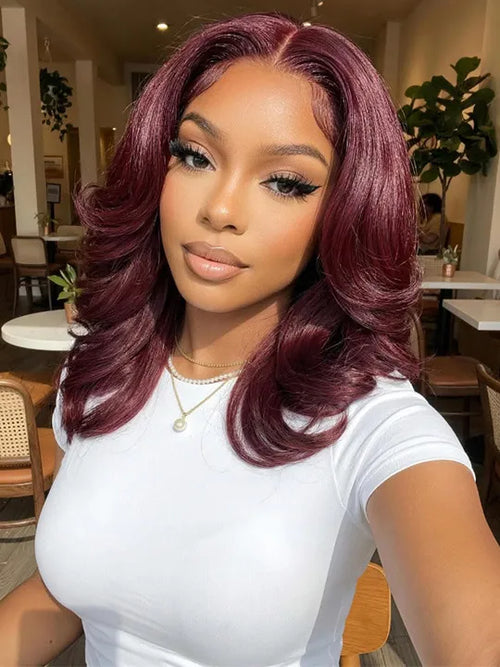 Kisslove Hair Burgundy Color 7x5 Glueless Body Wave Bob Wig Pre Styled Salon Design Human Hair Wigs