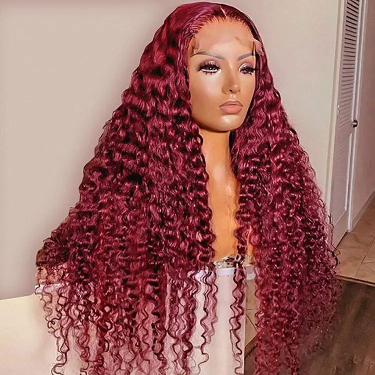 99J Burgundy Hair 5*5 HD Lace Wigs Deep Wave Dark Red Human Hair Wigs - KissLove Hair