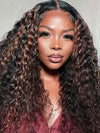 BOGO Dark Brown Highlights 360 Lace Wig Deep Wave Wig with Invisi-Drawstring Cap