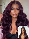 Kisslove Black Cherry Layered Straight Hair Glueless Invisi-Drawstring 360 Lace Wig Dark Burgundy Hair