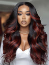 Dark Red Highlight Loose Body Wave 13x6 Full Lace Frontal Wig With Face Framing Layers
