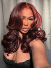 Dark Red Highlight Loose Body Wave 13x6 Full Lace Frontal Wig With Face Framing Layers
