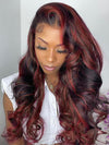 Dark Red Highlight Loose Body Wave 13x6 Full Lace Frontal Wig With Face Framing Layers