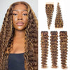 P4/27 Highlight Deep Wave Human Hair 3 Bundles With Closure 12A Brazilian Hair - KissLove Hair