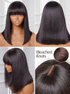 Kisslove Glueless Double Drawn 3x1 Middle Part Bob Wig Bone Straight /Yaki Straight Wig with Bangs Pull & Go Wig