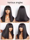 Kisslove Glueless Double Drawn 3x1 Middle Part Bob Wig Bone Straight /Yaki Straight Wig with Bangs Pull & Go Wig