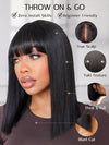 Kisslove Glueless Double Drawn 3x1 Middle Part Bob Wig Bone Straight /Yaki Straight Wig with Bangs Pull & Go Wig