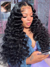 250% Density Double Drawn Loose Deep Wave Wig Pre Plucked Full Ends Glueless Human Hair Wigs