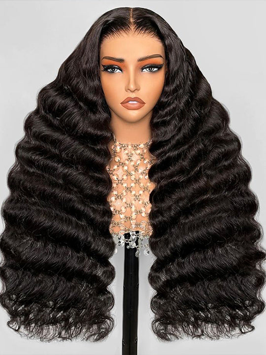 250% Density Double Drawn Loose Deep Wave Wig Pre Plucked Full Ends Glueless Human Hair Wigs