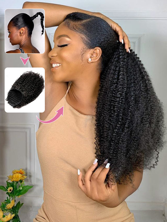 Ponytail Extension Afro Curly Human Hair Extensions  display picture 2