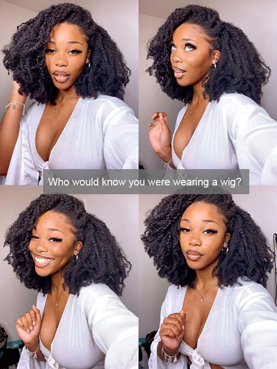 [3 In 1 Half Wig] 4C Kinky Edge Afro Curly Flip Over Pull Go Drawstring Protective Half Wig Beginner Friendly