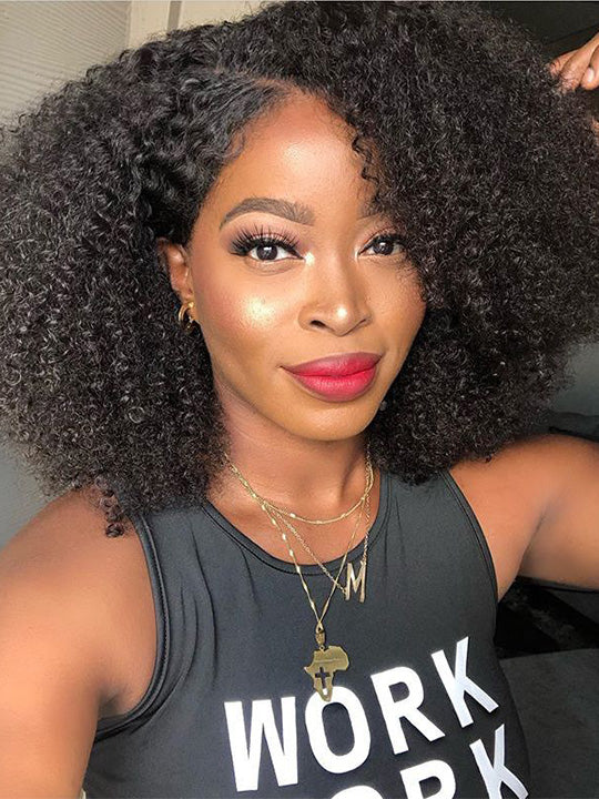 [3 In 1 Half Wig] 4C Kinky Edge Afro Curly Flip Over Pull Go Drawstring Protective Half Wig Beginner Friendly
