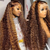 [Wear & Go] Air Wig Honey Blonde Highlight P4/27 Deep Curly Hair Glueless 13x4 Lace Frontal Wigs