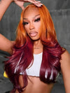 Ombre Ginger Brown Curtain Bangs 3D Body Wave Wig Pull & Go Drawstring Glueless Wig