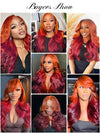 Ombre Ginger Brown Curtain Bangs 3D Body Wave Wig Pull & Go Drawstring Glueless Wig