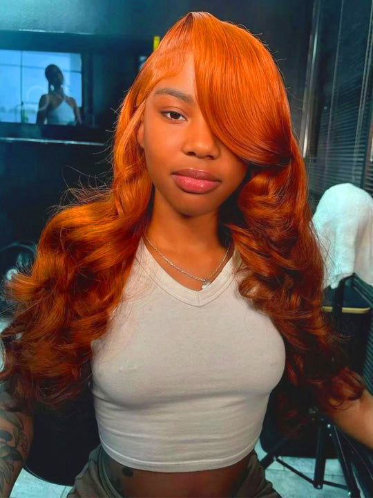 13x6 HD Full Lace Frontal Wig Ginger Color 3D Body Wave Brazilian Human Hair Lace Wigs - KissLove Hair