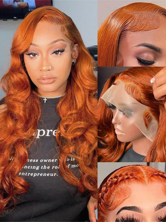 13x6 HD Lace Front Wig Ginger 3D Body Wave Brazilian Human Hair Lace Wigs - KissLove Hair