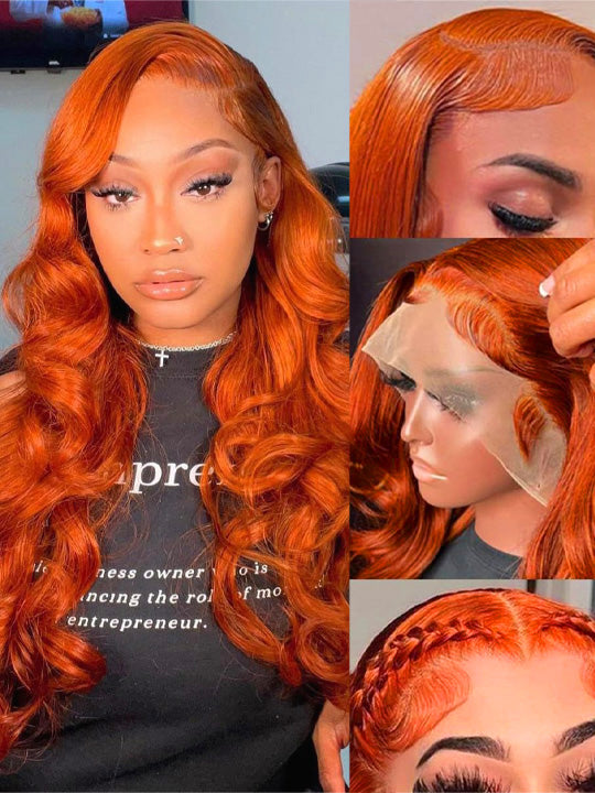 13x6 HD Full Lace Frontal Wig Ginger Color 3D Body Wave Brazilian Human Hair Lace Wigs - KissLove Hair