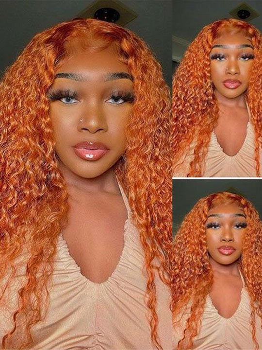 Ginger Curly Hair Full 13x6 Lace Frontal Human Hair Wig - KissLove