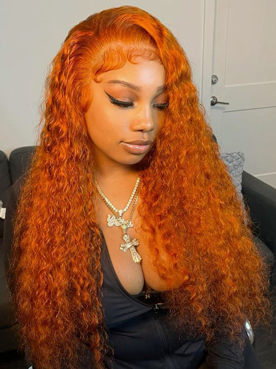 Deep Wave Ginger Orange 360 Lace Frontal Wig Pre Plucked Human Hair Wigs - Kisslove Hair