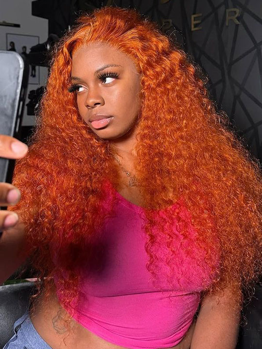Ginger Curly Hair Full 13x6 Lace Frontal Human Hair Wig - KissLove