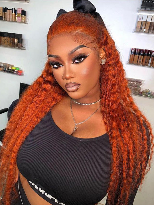 Deep Wave Ginger Orange 360 Lace Frontal Wig Pre Plucked Human Hair Wigs - Kisslove Hair