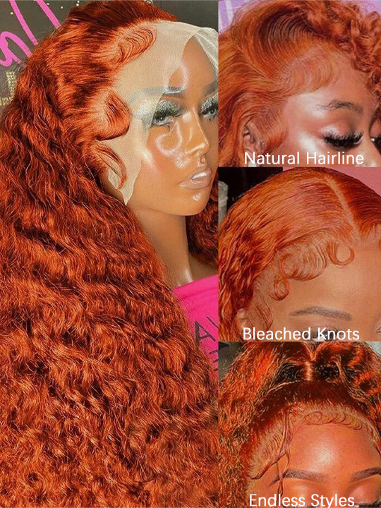 Ginger Curly Hair Full 13x6 Lace Frontal Human Hair Wig - KissLove