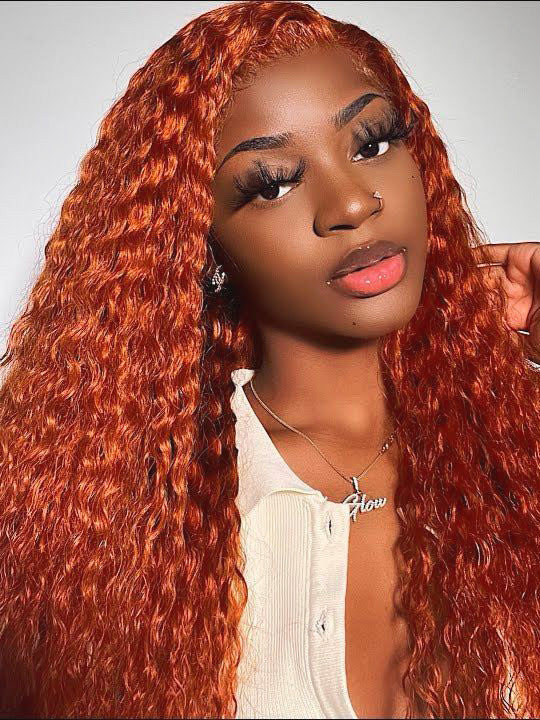 Kisslove Hair Ginger Color Deep Wave 13x4 Lace Front Wig Pre Plucked Glueless Human Hair Wigs - KissLove Hair