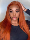 Glueless Ginger Orange Hair 5x5 Lace Wigs Silky Straight Transparent Lace Human Hair Wigs - KissLove Hair