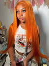 Glueless Ginger Orange Hair 5x5 Lace Wigs Silky Straight Transparent Lace Human Hair Wigs - KissLove Hair
