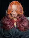 Ombre Ginger Brown Curtain Bangs 3D Body Wave Wig Pull & Go Drawstring Glueless Wig