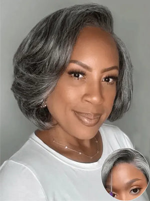 [Clearance Sale] Gray Hair Pixie Cut Pre Plucked Human Hair Short Bob Wigs - Kisslove Hair