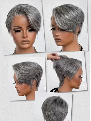 [Clearance Sale] Gray Hair Pixie Cut Pre Plucked Human Hair Short Bob Wigs - Kisslove Hair