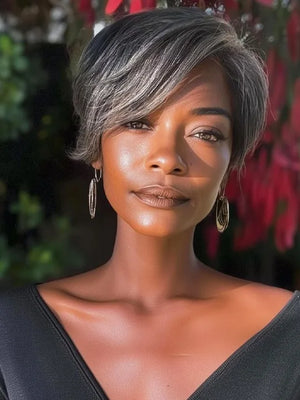 [Clearance Sale] Gray Hair Pixie Cut Pre Plucked Human Hair Short Bob Wigs - Kisslove Hair