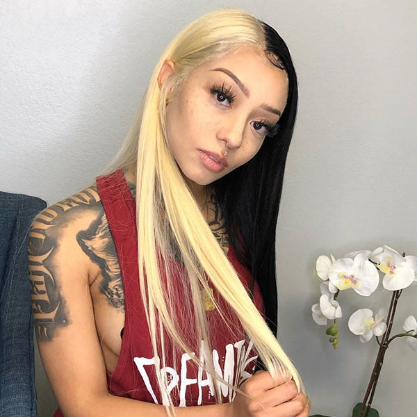 half 613 blonde half black hair wig silky straight 13x4 hd lace human hair wigs - kisslove hair