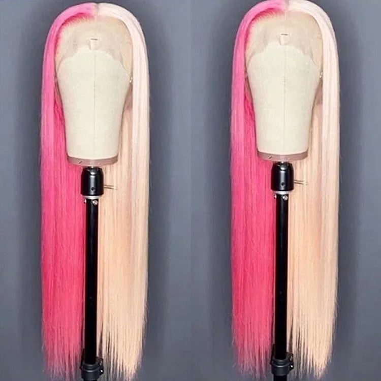 Half 613 Blonde Half Red Hair Bone Straight 5x5/13x4 Lace Human Hair Wigs 180% Density - KissLove Hair