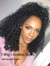[3 In 1 Half Wig] Burmese Curly Glueless Half Wig With Elastic Drawstring Seamless Flip Over Wig