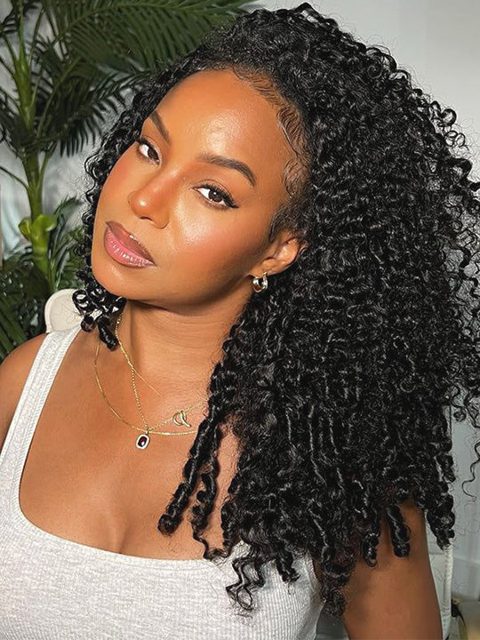 [3 In 1 Half Wig] Burmese Curly Glueless Half Wig With Elastic Drawstring Seamless Flip Over Wig