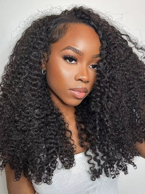 [3 In 1 Half Wig] Drawstring Cap Kinky Curly Hair Afforadble Glueless Human Hair Wigs - KissLove Hair