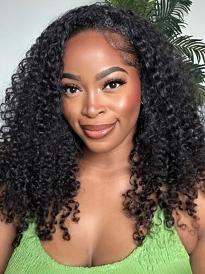 [3 In 1 Half Wig] Flip Over 4C Kinky Edge Glueless Water Wave Invisi Drawstring Ready To Go Wig - KissLove Hair