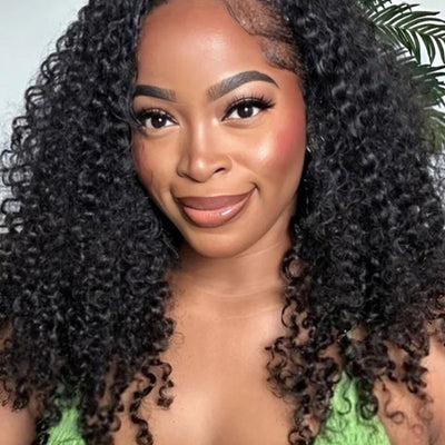 [3 In 1 Half Wig] Flip Over 4C Kinky Edge Glueless Water Wave Invisi Drawstring Ready To Go Wig - KissLove Hair