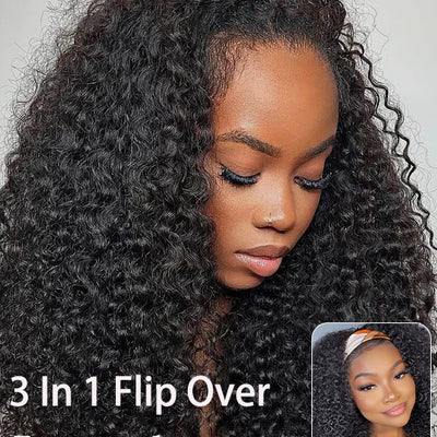 [3 In 1 Half Wig] Flip Over 4C Kinky Edge Glueless Water Wave Invisi Drawstring Ready To Go Wig - KissLove Hair