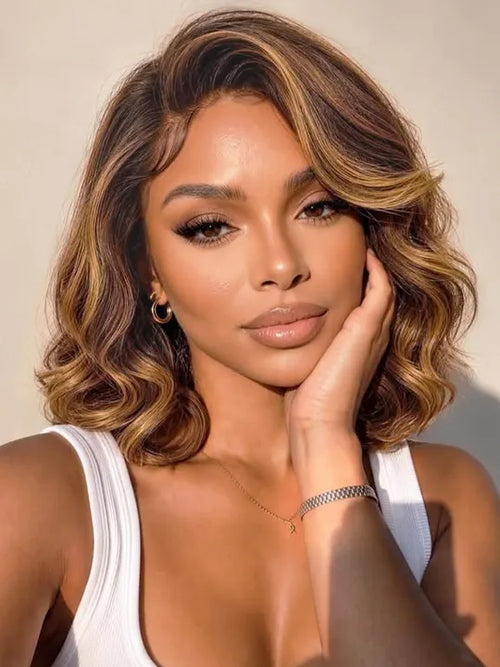 Pre Styled Side Part Colored Body Wave Bob Wig Glueless Drawstring Ready to Go Wigs
