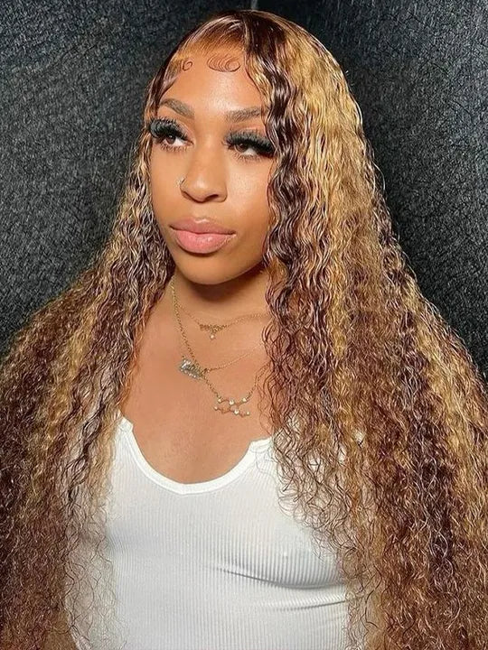 [2 Wigs 24]Highlight Brown Water Wave Invisi-Drawstring 360 Lace & Ginger Body Wave Wig