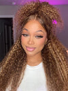 Kisslove Honey Blonde Highlights Kinky Curly Invisi-Drawstring 360 Glueless Lace Wig