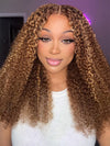 Kisslove Honey Blonde Highlights Kinky Curly Invisi-Drawstring 360 Glueless Lace Wig