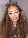 Kisslove Honey Blonde Highlights Kinky Curly Invisi-Drawstring 360 Glueless Lace Wig