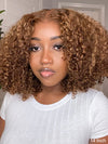 Honey Blonde Highlights Kinky Curly Short Bob Wig Glueless Lace Closure Bob Wigs